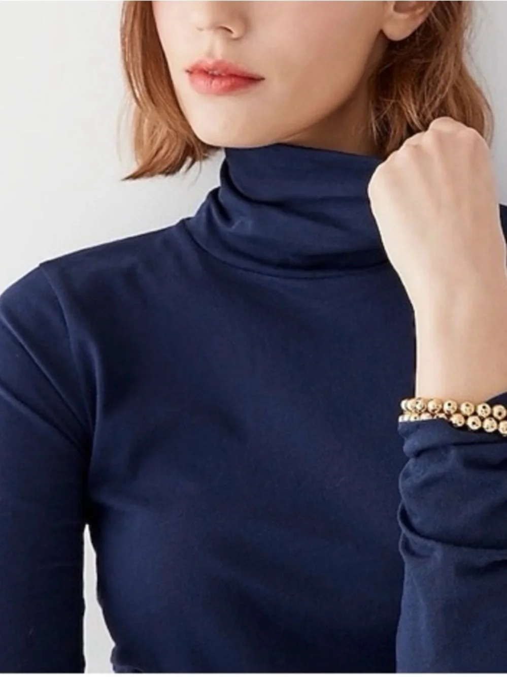 J. Crew Classic Tissue Crepe Turtleneck. 100% cotton. Medium in Navy. NWT.